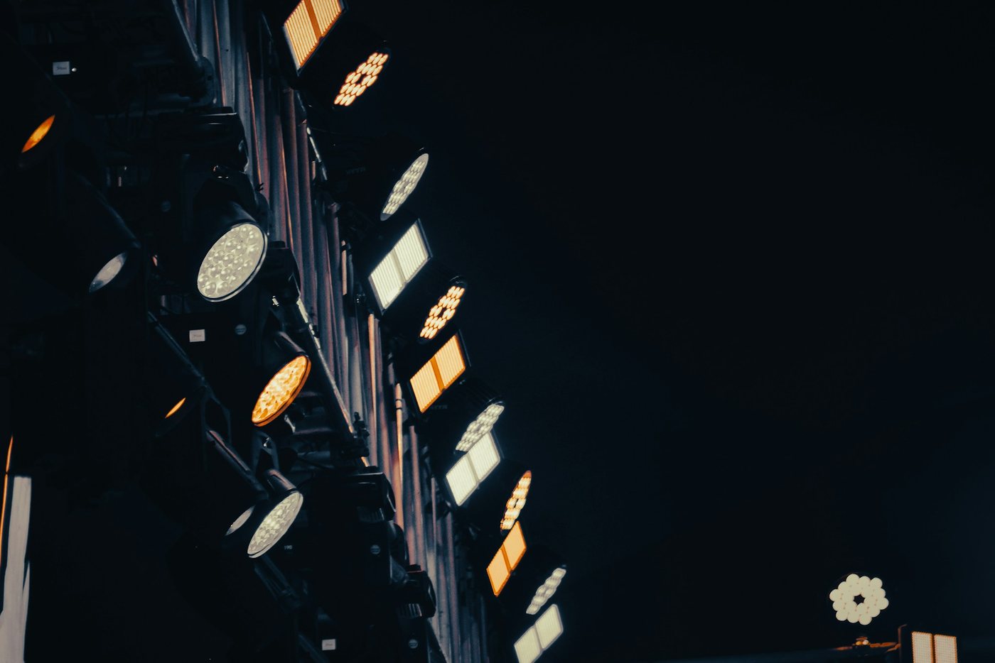 Stage lighting equipment prepared for a live concert